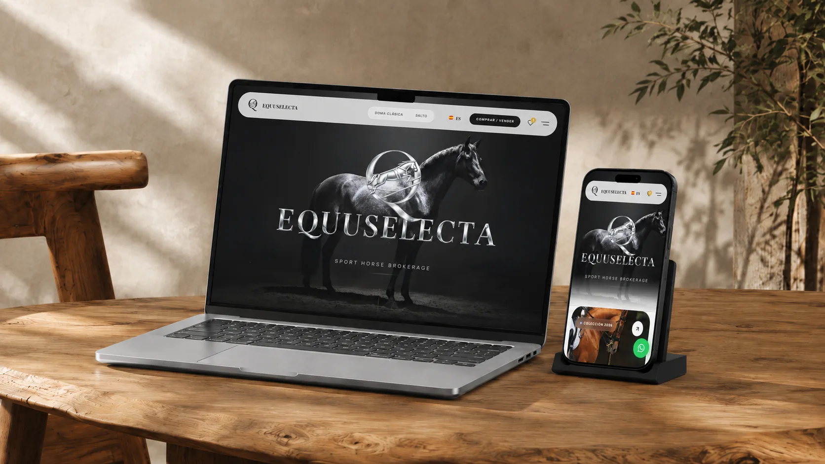 Proyecto web de Equus Selecta en notebook y teléfono